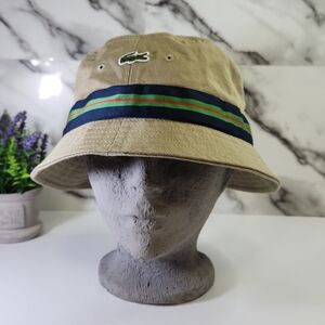 Lacoste Bucket Hat Khaki with Green Stripe